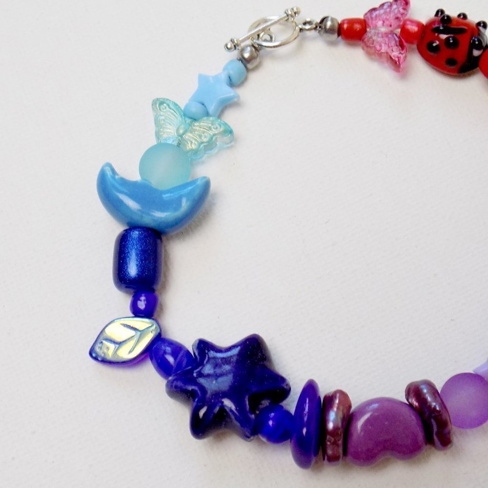 new! handmade charm bracelet chunky pearls indie kidcore funky random colorful - Picture 3 of 4